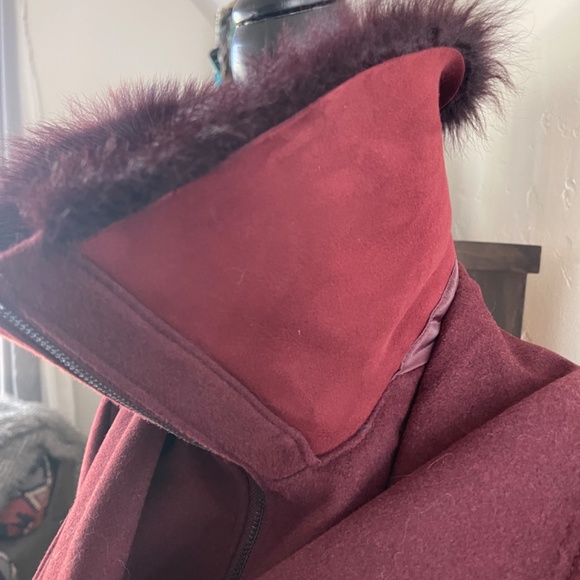 New Burgundy Wool and Fur Bomber Jacket - Picture 2 of 10